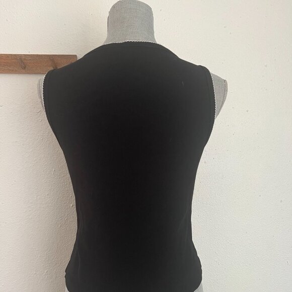 ASOS Black Contrast Trim Sleeveless Button Tank Top - Picture 3 of 5